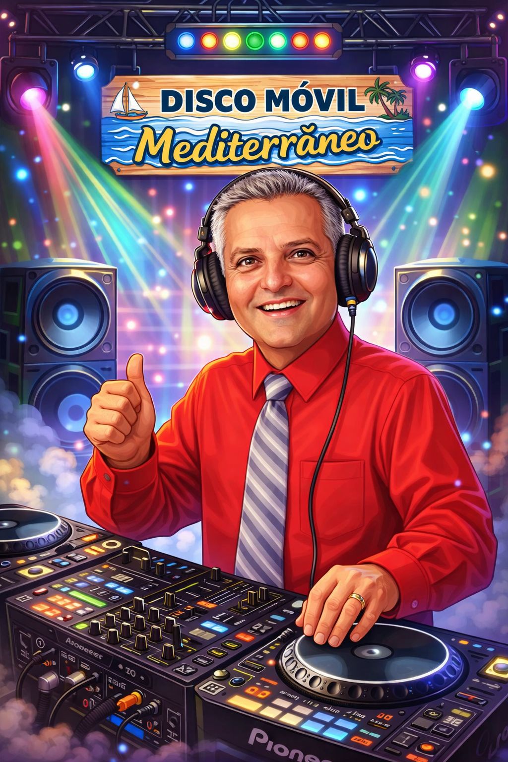 DJ de Disco Móvil Mediterráneo con luces y equipo de sonido